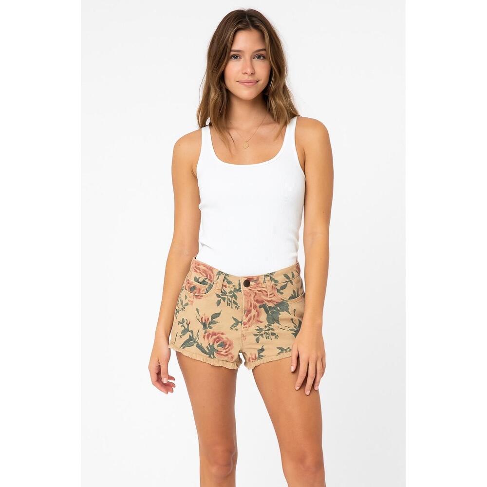 CurrentElliott Womens Blue Floral Frayed Hem Back Pockets Casual Shorts 28